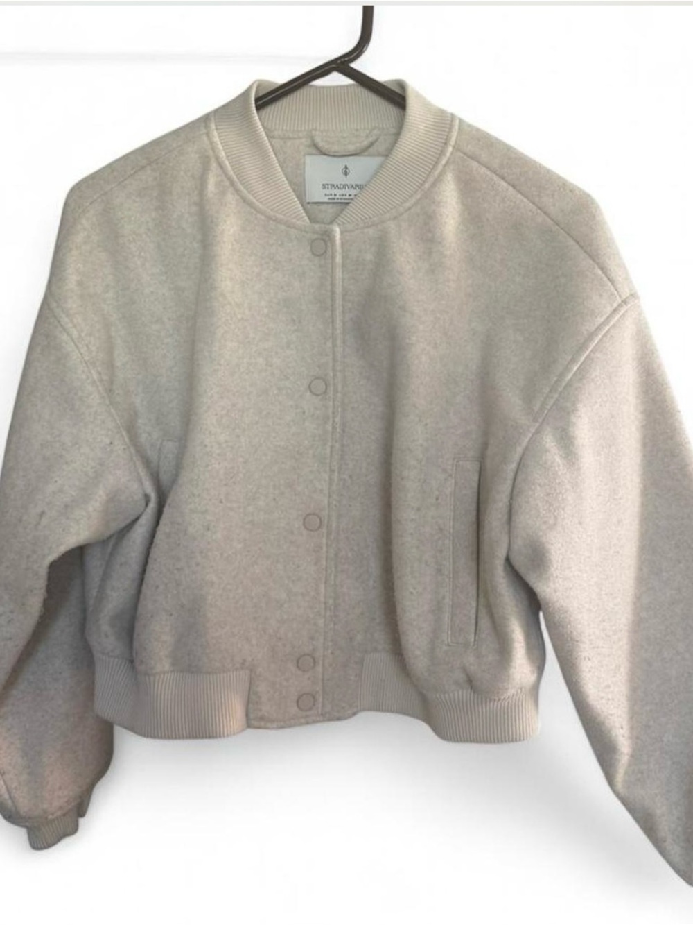 Stradivarius Cream Cropped Bomber Jacket size M